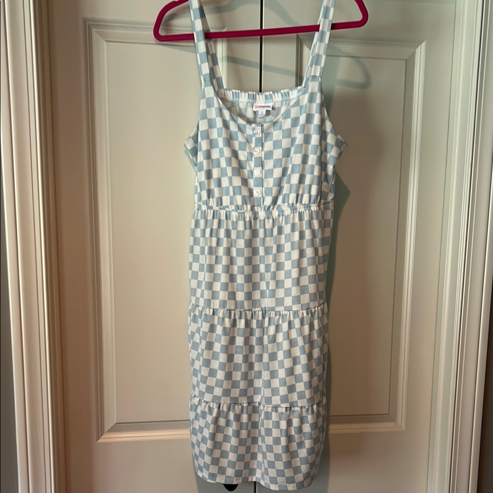 LuLaRoe Blue and White Checkered Mini Dress